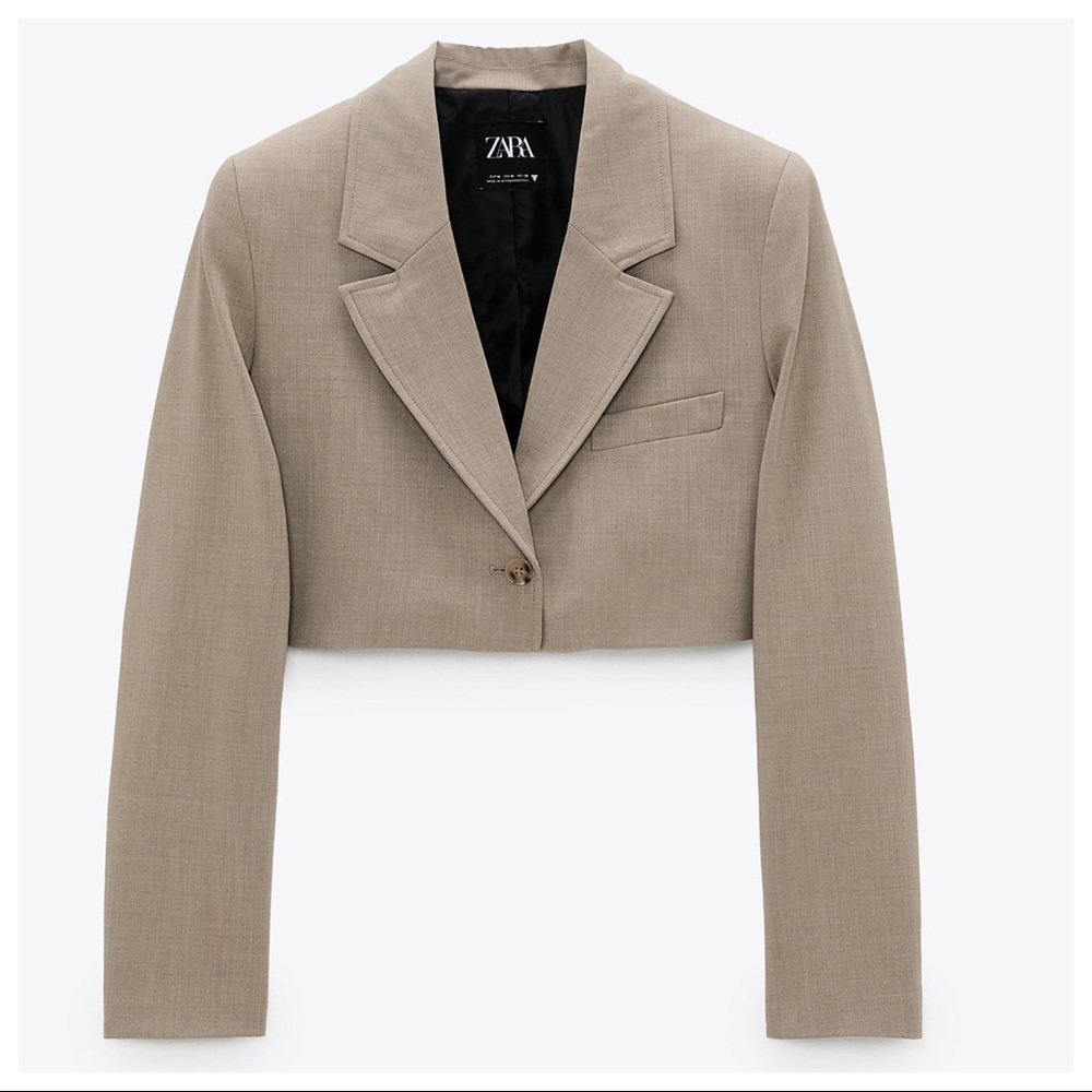 NWT. Zara Mid Mint Topstitched Cropped Blazer. Size XS.